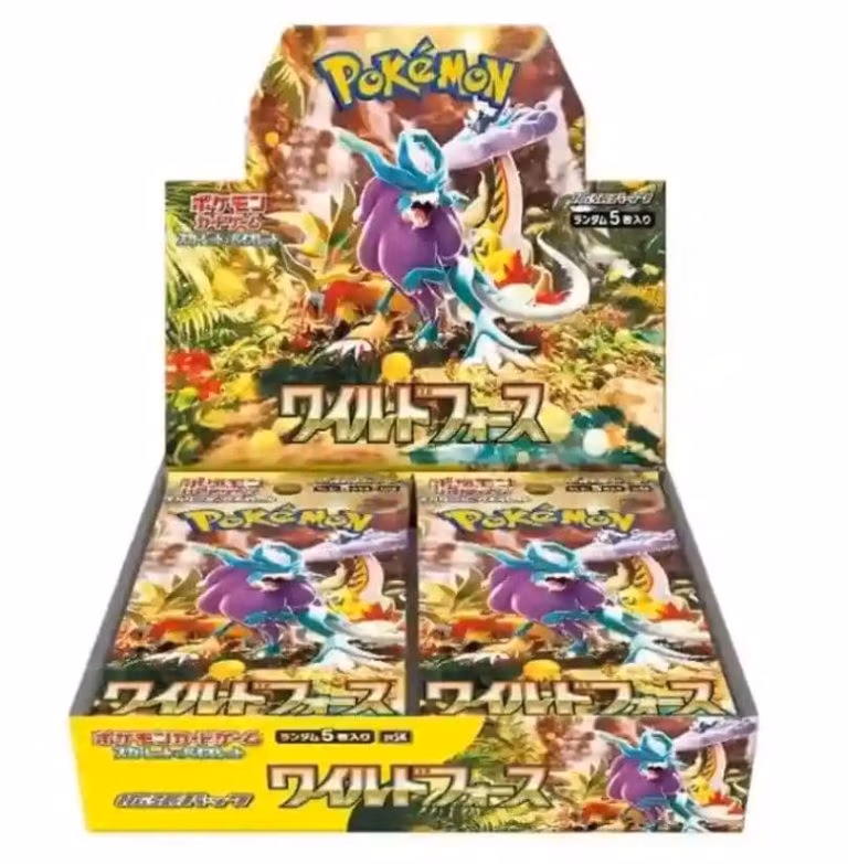 Wild Force Pokémon trading card game booster box featuring vibrant artwork and multiple booster packs inside.