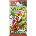 Scarlet ex Pokémon trading card game booster pack featuring vibrant artwork and branding.