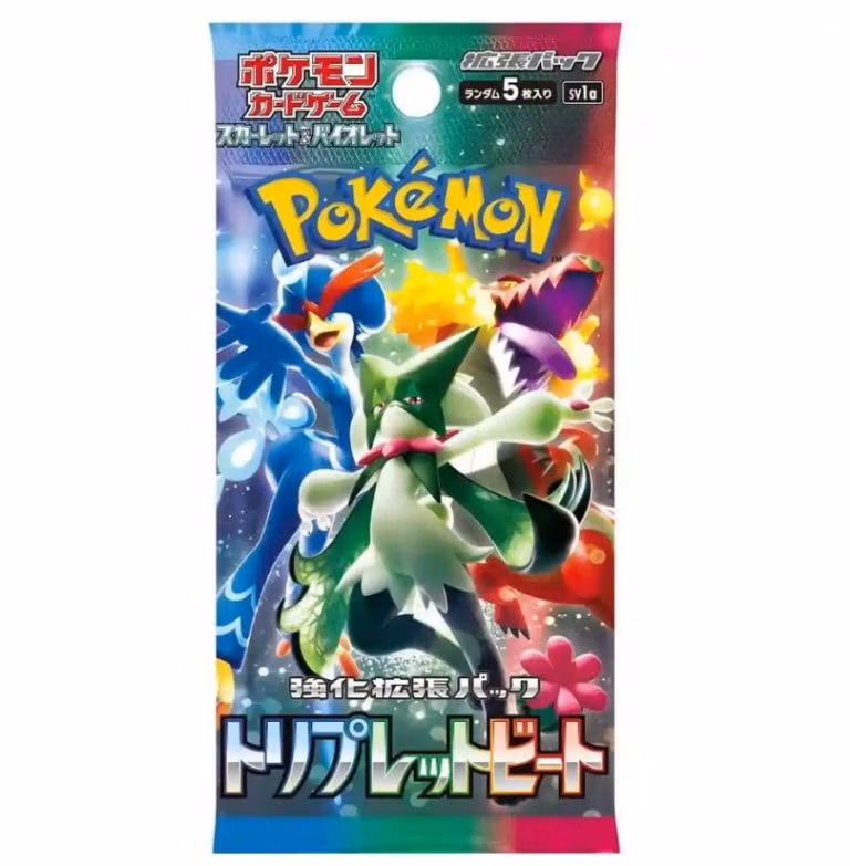 A Triplet Beat Pokémon TCG booster pack featuring a Japanese card design, showcasing vibrant artwork and branding.