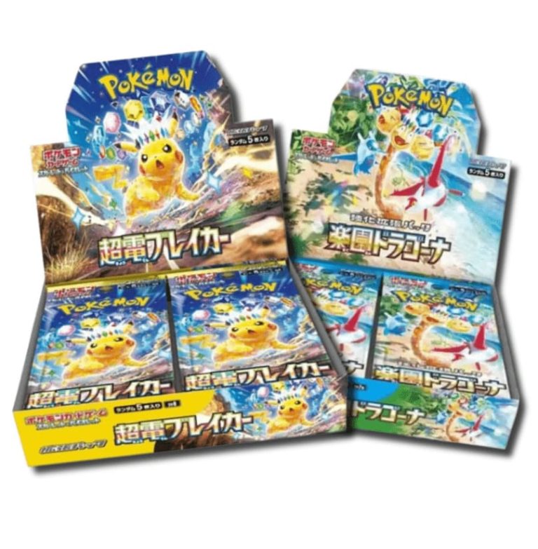 Booster box of Pokémon Scarlet and Violet Paradise Dragona and Super Electric Breaker cards.