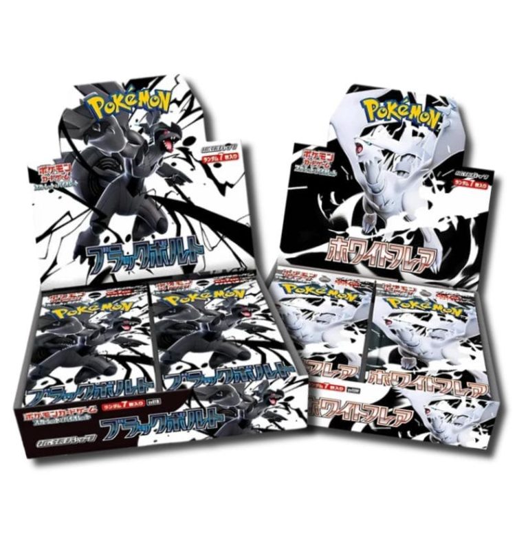 Black Bolt White Flare Pokémon trading card game booster box bundle, med spännande nya kort för samlare och spelare.