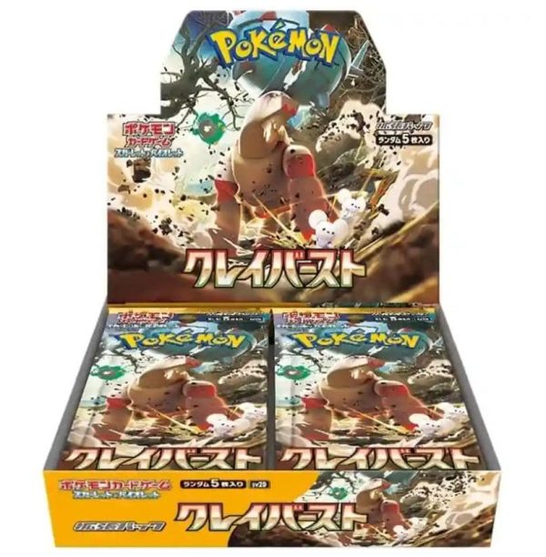 Pokemon Clay Burst Booster Box featuring vibrant artwork and packs for enhancing your trading card game collection.