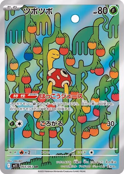 Shuckle Japanese Art Rare card #064/063 surrounded by colorful berry trees in a stylized, playful environment.
