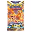 A Pokémon TCG Brilliant Stars booster pack featuring Charizard on the front, showcasing vibrant colors and artwork.