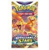 A Pokémon TCG Brilliant Stars booster pack featuring Charizard on the front, showcasing vibrant colors and artwork.